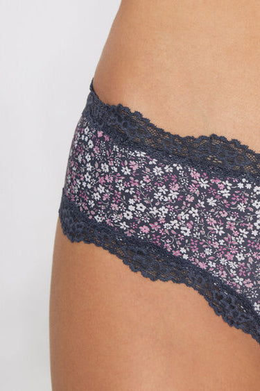 Printed Microfibre and Recycled Lace Brazilian-Cut French Knickers