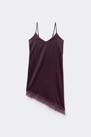 Asymmetric Satin and Lace Slip/Dress