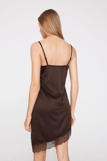 Asymmetric Satin and Lace Slip Dress