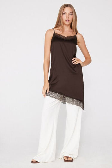 Asymmetric Satin and Lace Slip Dress