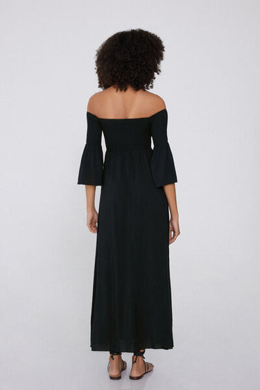 Long Stitched-Smock Off-The-Shoulder Dress