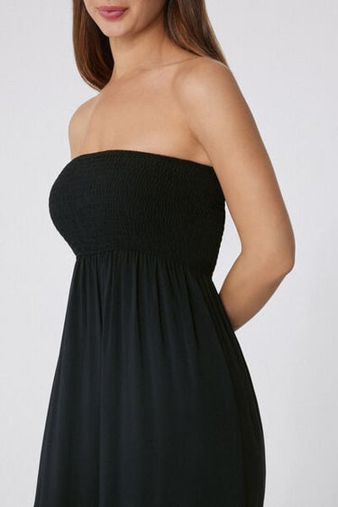 Long Viscose Smocked Bandeau Jumpsuit