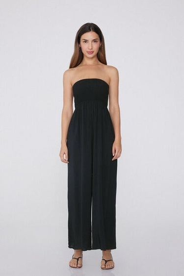 Long Viscose Smocked Bandeau Jumpsuit