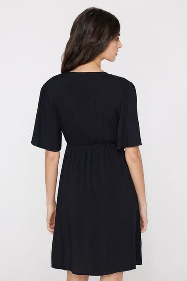 Short Sleeve Short Viscose Canvas Dress