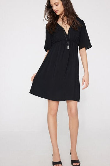 Short Sleeve Short Viscose Canvas Dress