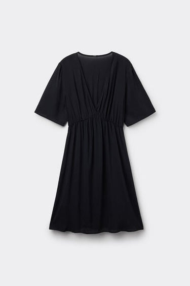 Short Sleeve Short Viscose Canvas Dress