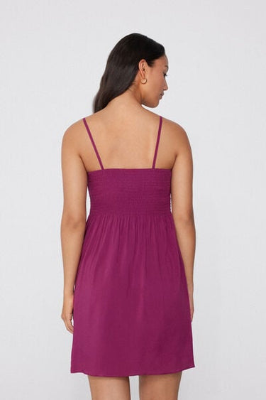 Viscose Smocked Dress with Narrow Shoulder Straps