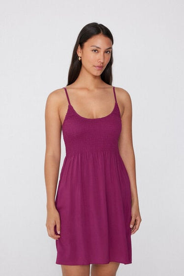 Viscose Smocked Dress with Narrow Shoulder Straps