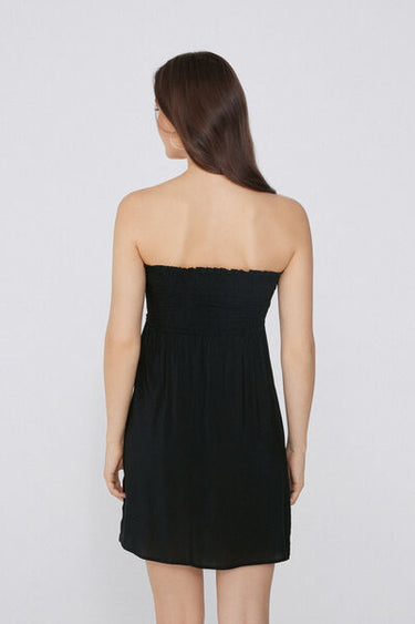 Short Bandeau Smock Stitch Viscose Fabric Dress