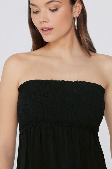 Short Bandeau Smock Stitch Viscose Fabric Dress