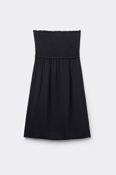 Short Bandeau Smock Stitch Viscose Fabric Dress