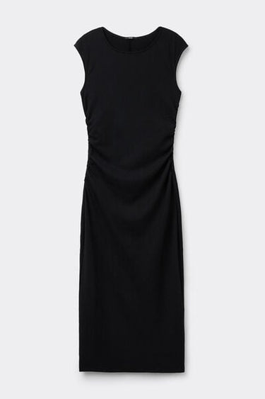 Crinkle Midi Dress with Gathering