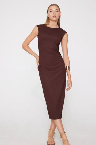 Crinkle Midi Dress with Gathering