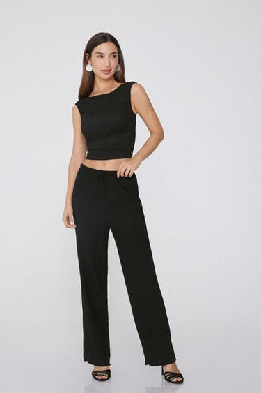 Crepe-Effect Palazzo Trousers with Drawstring