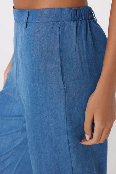 Wide Leg Denim Canvas Trousers
