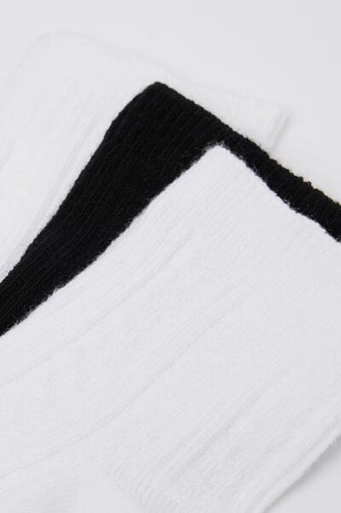 3 Pairs of Women’s Very Short Patterned Socks in Ribbed Cotton