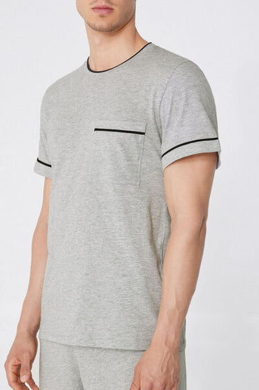 Piped Basic Short Cotton Pyjamas with Pocket