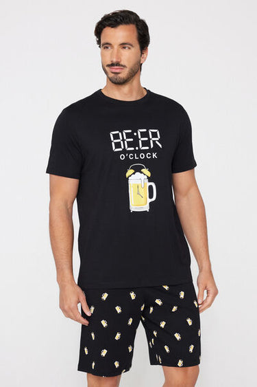 Short Cotton Pyjamas with Beer Print