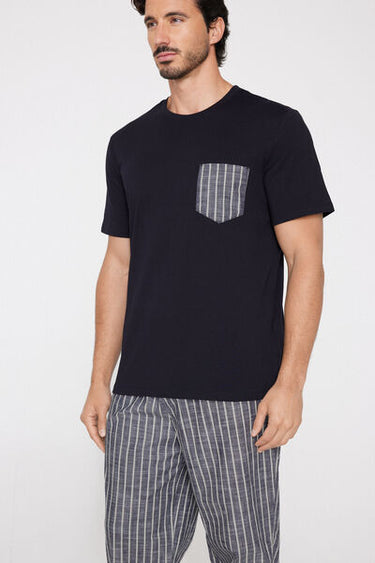 Short-Sleeved Long Cotton Pyjamas with Pocket