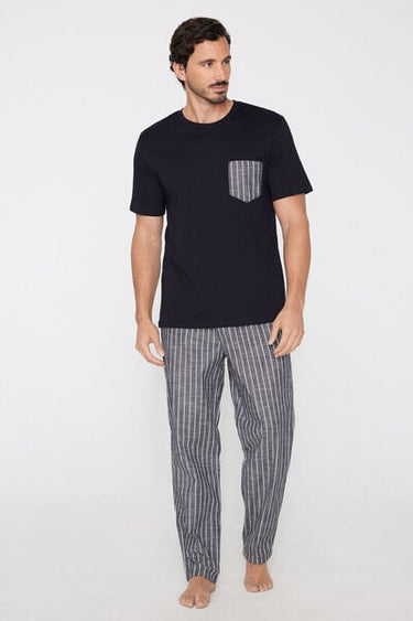 Short-Sleeved Long Cotton Pyjamas with Pocket