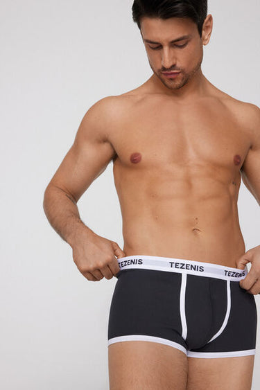 Ribbed Cotton Boxers with Logo Elastic