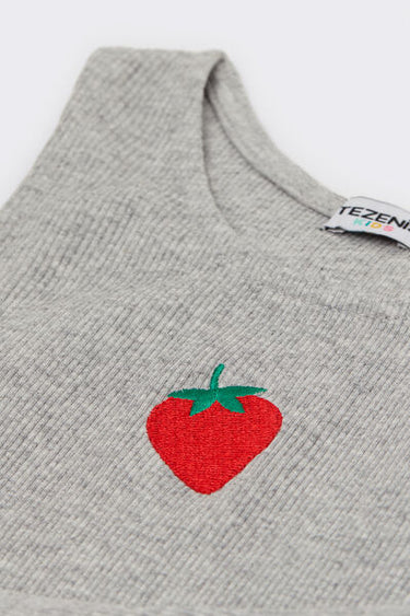 Girls’ Embroidered Ribbed Cotton Camisole with Wide Shoulder Straps