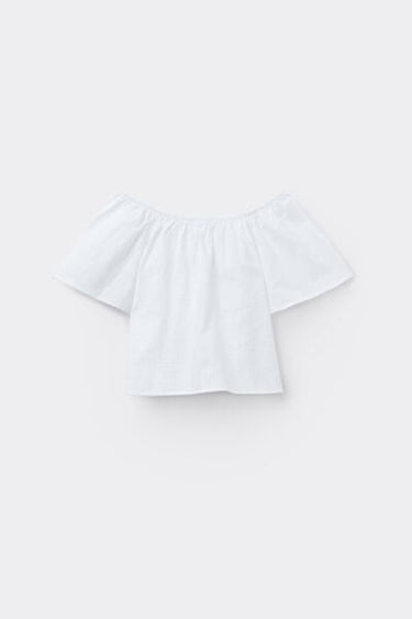 Linen-Look Cotton Canvas Top with Ruffle