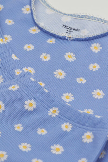 Girls’ Short Ribbed Cotton Pyjamas with Daisy Print