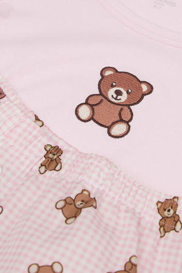 Girls’ Short Cotton Teddy Bear Print Pyjamas