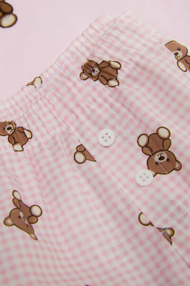 Girls’ Short Cotton Teddy Bear Print Pyjamas