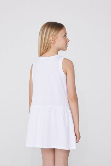 Girls’ Short Cotton Dress with Flounce and Wide Shoulder Straps
