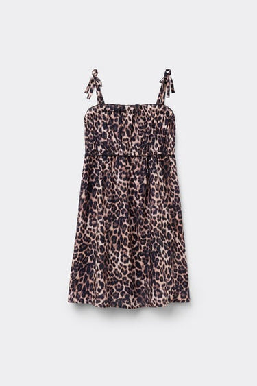 Girls’ Crimped Viscose Fabric Dress with Thin Braided Shoulder Straps