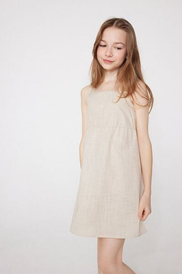 Girls’ Linen-Look Cotton Canvas Dress