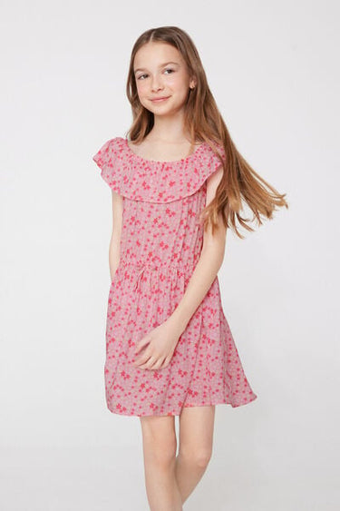 Viscose Canvas Dress with Ruffles