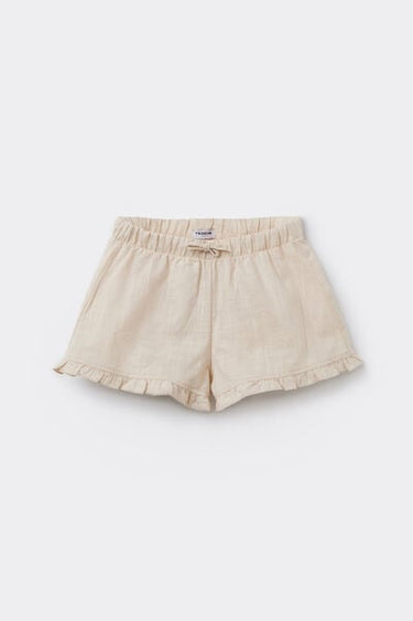 Girls’ Linen-Look Cotton Canvas Shorts with Ruffle