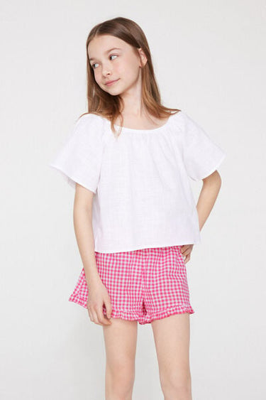 Girls’ Linen-Look Cotton Canvas Shorts with Ruffle