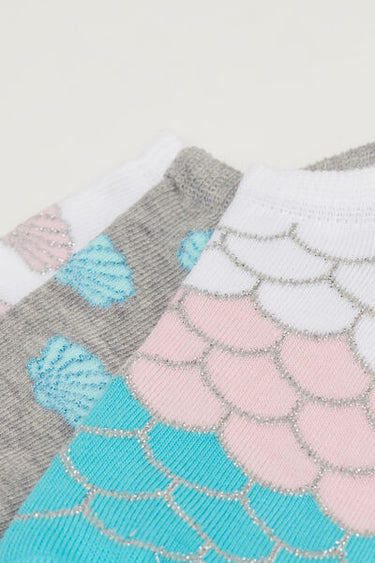 3 Pairs of Girls' Patterned Cotton Trainer Socks