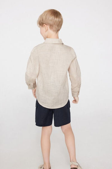 Boys’ Long Sleeve Linen-Look Cotton Canvas Shirt