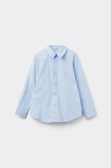 Boys’ Long Sleeve Linen-Look Cotton Canvas Shirt