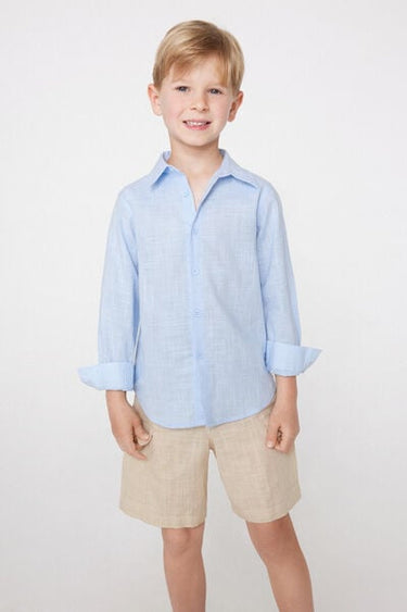 Boys’ Long Sleeve Linen-Look Cotton Canvas Shirt