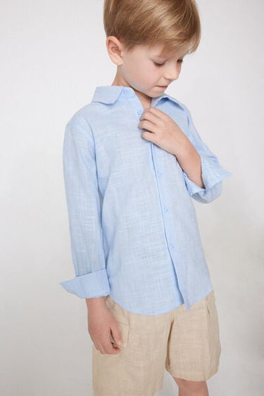 Boys’ Long Sleeve Linen-Look Cotton Canvas Shirt