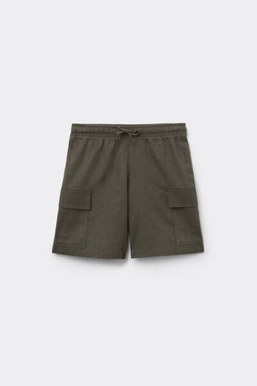 Linen-Look Cotton Canvas Cargo Shorts