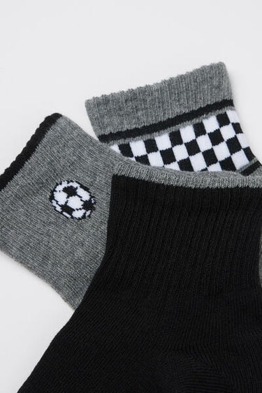 Three Pairs of Boys' Short Patterned Hemless Cotton Socks
