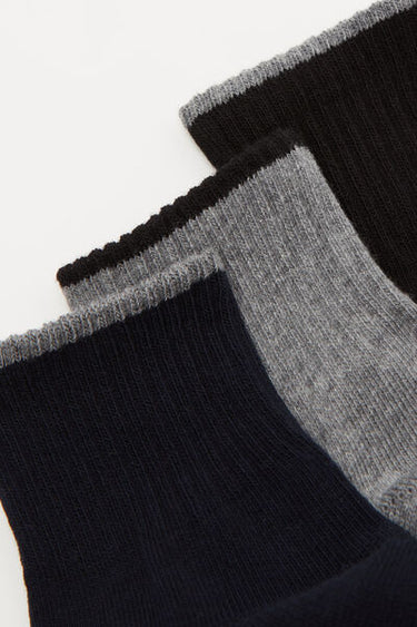 Three Pairs of Boys' Short Patterned Hemless Cotton Socks